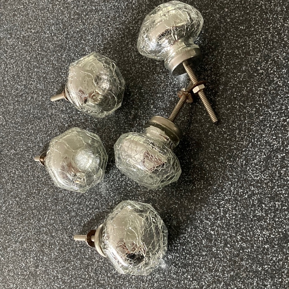 Vintage knobs. 7 total.  Silver and glass